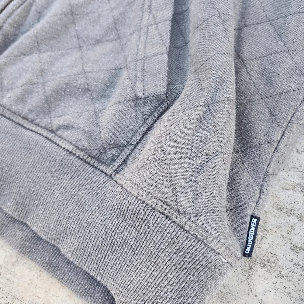 Y2K Quicksilver Gray Quilted Men's Zip Up Hoodie Sherpa Lined Jacket, Sz‎ XL